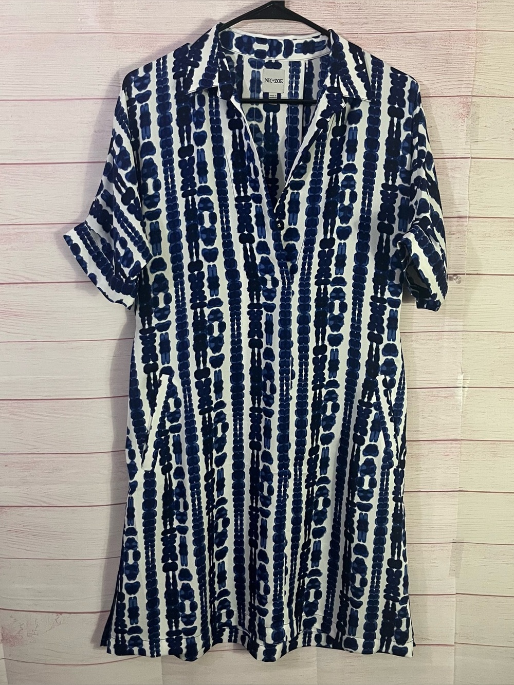 Nic + Zoe Devin Shibori Slip On Shirt Dress Pocket Dress Size Small